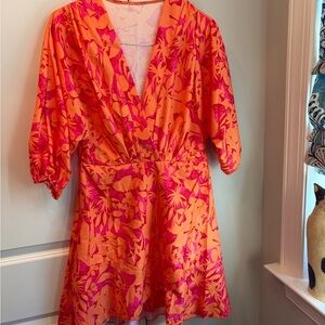 Tropical Floral Mini Dress in Orange and Pink